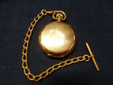 A GOLD PLATED FULL HUNTER POCKET WATCH WITH PLATED ALBERT (2)