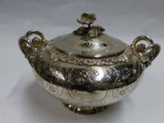 A LATE 19TH CENTURY FRENCH SILVER COLOURED TWO HANDLED BOWL AND COVER. STAMPED DURAND. 19CM