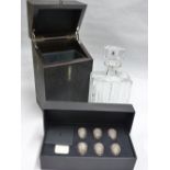 A SHAGREEN BOXED DECANTER AND SIX L'OBJECT PLACE CARD SETTINGS