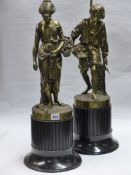 A PAIR OF LARGE SCALE BRONZE FIGURES MOUNTED AS LAMPS SIGNED C. CUMBERWORTH