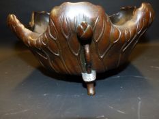 A BRONZE JAPANESE LOTUS BOWL