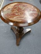 AN ANTIQUE ENGLISH ROSEWOOD AND MARBLE TOP TABLE