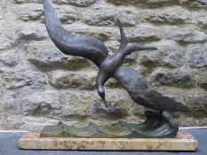 AN ART DECO FIGURE OF AN ALBATROSS BY G GARREAU ON MARBLE BASE