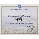 PELÉ MAY 16, 2005, CANNES, FRANCE, HONORARY CITIZEN CERTIFICATE