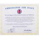 PELÉ 2001 AMBASSADOR OF PEACE CERTIFICATE