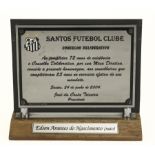 PELÉ JUNE 24, 2004, SANTOS FC ADVISORY BOARD 25 YEARS OF SERVICE AWARD PLAQUE