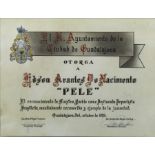 PELÉ 1975 GUADALAJARAN CERTIFICATE OF MERIT