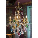 GILT CHANDELIER WITH POLYCHROME DROPS