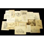 Lot of 18 Architectural Drawings and Watercolor Paintings