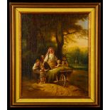 19th C. Italian School, Family with Cart, Oil on Canvas