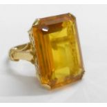 9ct Gold Cocktail Ring set large trap cut citrine, size R