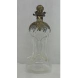 C19th Victorian Silver & Pinched Clear Glass Decanter with silver clad stopper, hallmarked