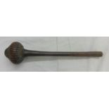 C19th Fijian War Club, circular shaft engraved with wiggle work knop & ribbed carved decoration