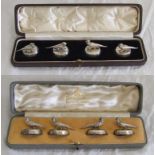 2 Sets of 4 Silver Game Bird Menu Holders, maker Samson Morden, 4 x Chester & 4 x London, in