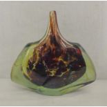 Mdina Michael Harris 1978 Signed Art Glass Specimen Vase, mottled red & blue glass encased green