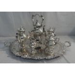 Late C19th/Early C20th Silver Plated Hard Metal 6 Piece American? Tea Service: large oval 2