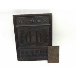 UNUSUAL CHINESE RECTANGULAR TEA BLOCK DECORATED WITH VARIOUS SYMBOLS, 9" LONG TOGETHER WITH A