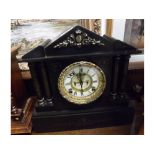 LATE 19TH OR EARLY 20TH CENTURY BLACK SLATE 8-DAY MANTEL CLOCK OF ARCHITECTURAL FORM, THE