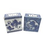 TWO CHINESE FLOWER BRICKS, EACH OF RECTANGULAR FORM AND WITH PIERCED TOPS, THE BODIES EACH DECORATED