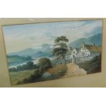 J S ELLIOTT, SIGNED AND DATED '94 LOWER RIGHT, WATERCOLOUR, Mountain river scene with cottage, 8"