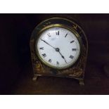 Small early 20th century bedside or mantel clock fitted with French brass movement in a japanned