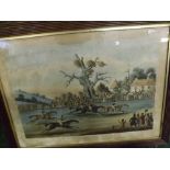 Four-framed coloured print "St Albans Grand Steeplechase", in ribbed oak frames