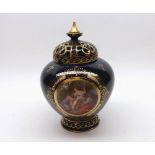 20th century Vienna covered pot-pourri jar, of squat form decorated with central panel of