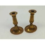 Pair of brass candlesticks of knopped form with spreading oval base, 6" high