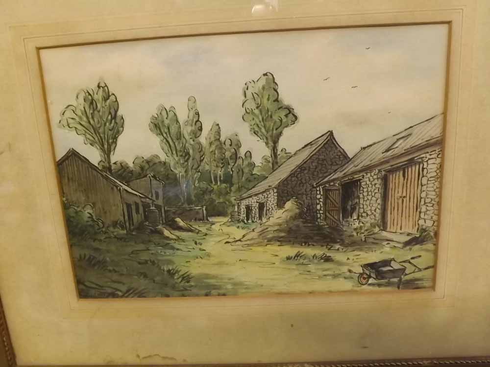 A L CURRY, SIGNED LOWER LEFT, PEN, INK AND WATERCOLOUR, A Farmstead, 9 1/2" x 13 1/2"