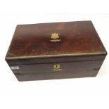 Large 19th century rosewood and brass bound writing box of typical rectangular form, fitted