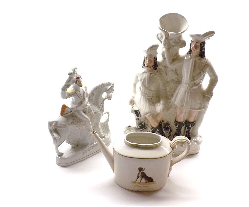Mixed Lot comprising: Staffordshire spill vase figure group Robin Hood; Staffordshire figure G
