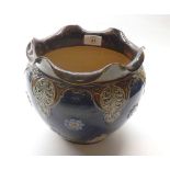 Doulton Lambeth stoneware jardini¦re, of frilled circular form, decorated with floral sprays, 8"
