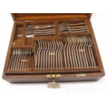 Mappin & Webb oak cutlery canteen containing a set of beaded pattern silver plated cutlery, case