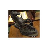 19th century spelter Marley horse, of typical form, raised on a plinth base, 17" high