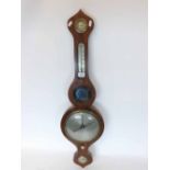 Mid-19th century mahogany cased wheel barometer, the onion-shaped case with baluster neck set with a