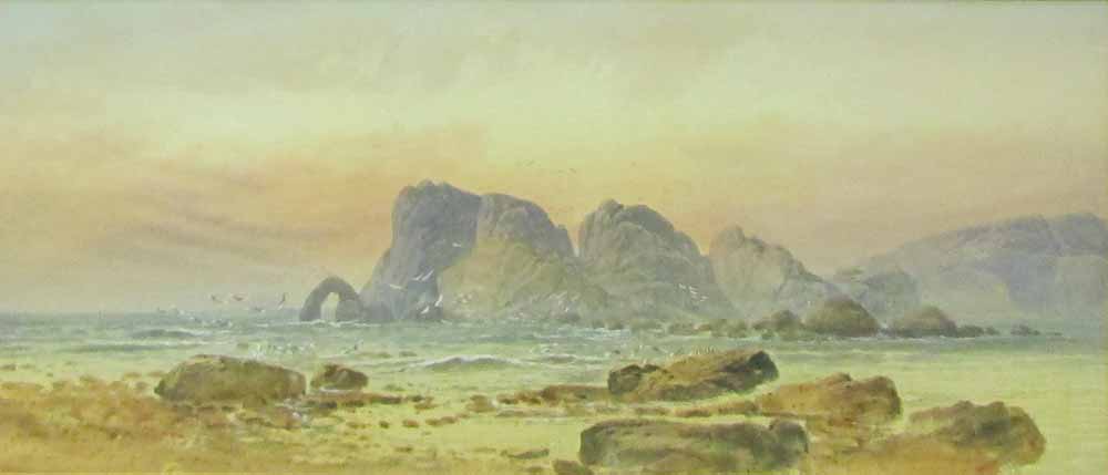 WILLIAM HENRY EARP, SIGNED LOWER LEFT, PAIR OF WATERCOLOURS, COASTAL AND LAKELAND VIEWS, 9 X 20 1/