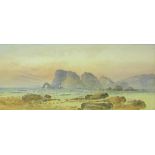 WILLIAM HENRY EARP, SIGNED LOWER LEFT, PAIR OF WATERCOLOURS, COASTAL AND LAKELAND VIEWS, 9 X 20 1/