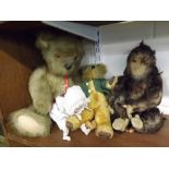 Mixed Lot: two vintage Teddy Bears, 19th Century porcelain headed doll, small Nora Wellings type