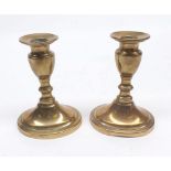 Pair of 19th century brass candlesticks of knopped form raised on oval bases, 5 1/2" high