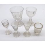 Mixed Lot: 19th century clear glass wares, to include large rummer, further wine, three spirit