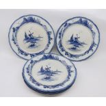 Set of six Royal Doulton Norfolk blue and white pattern 10" dinner plates