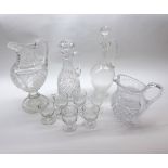 Mixed Lot: 19th and early 20th century cut clear glass wares comprising two jugs, two spirit