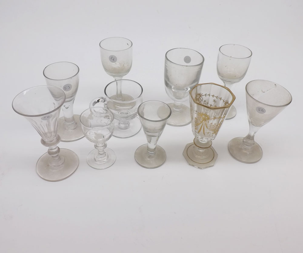 Mixed Lot: 19th century glass wares to include small sherries, rummers, spirit glasses, wines etc