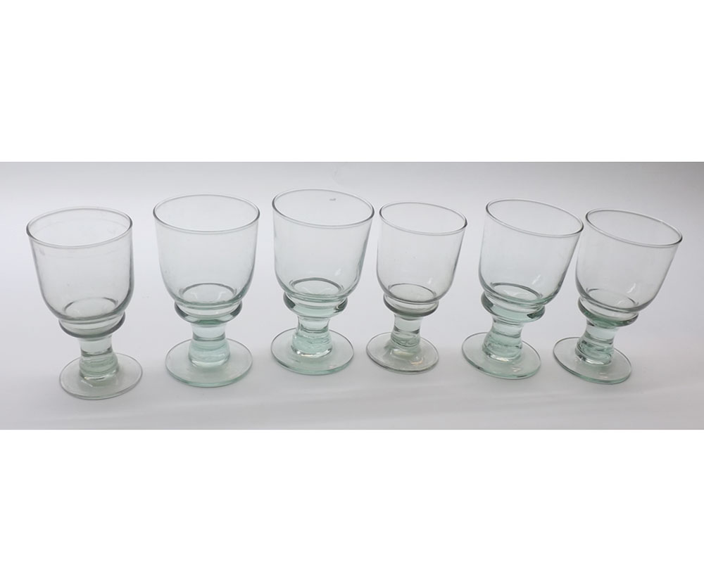 Six assorted 20th century aqua glass rummers, various sizes
