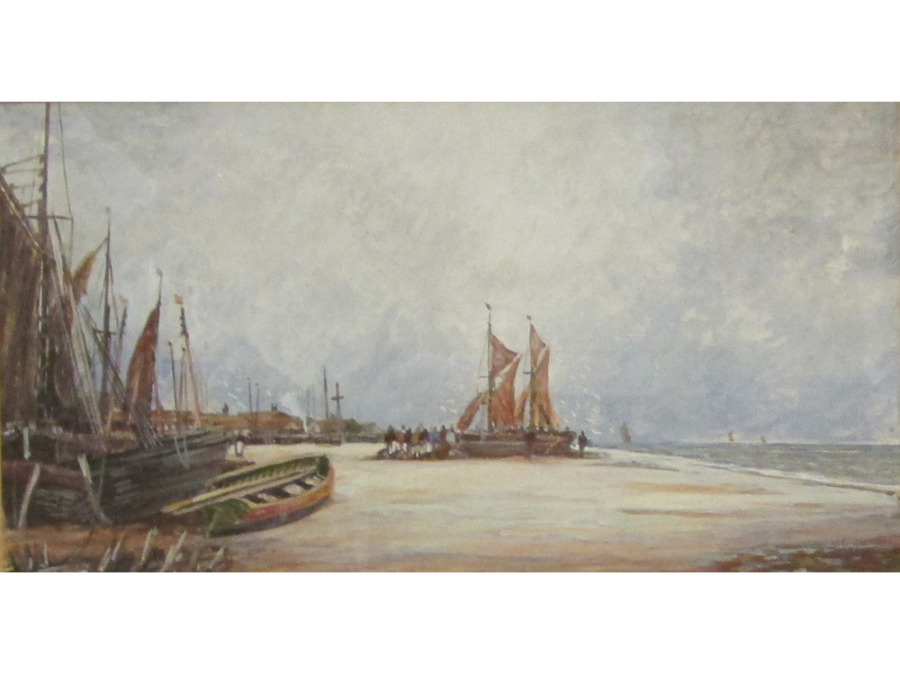 H FOSTER SIGNED PAIR OF WATERCOLOURS, Coastal Scenes with Fishing Boats 6" x 12" (2)