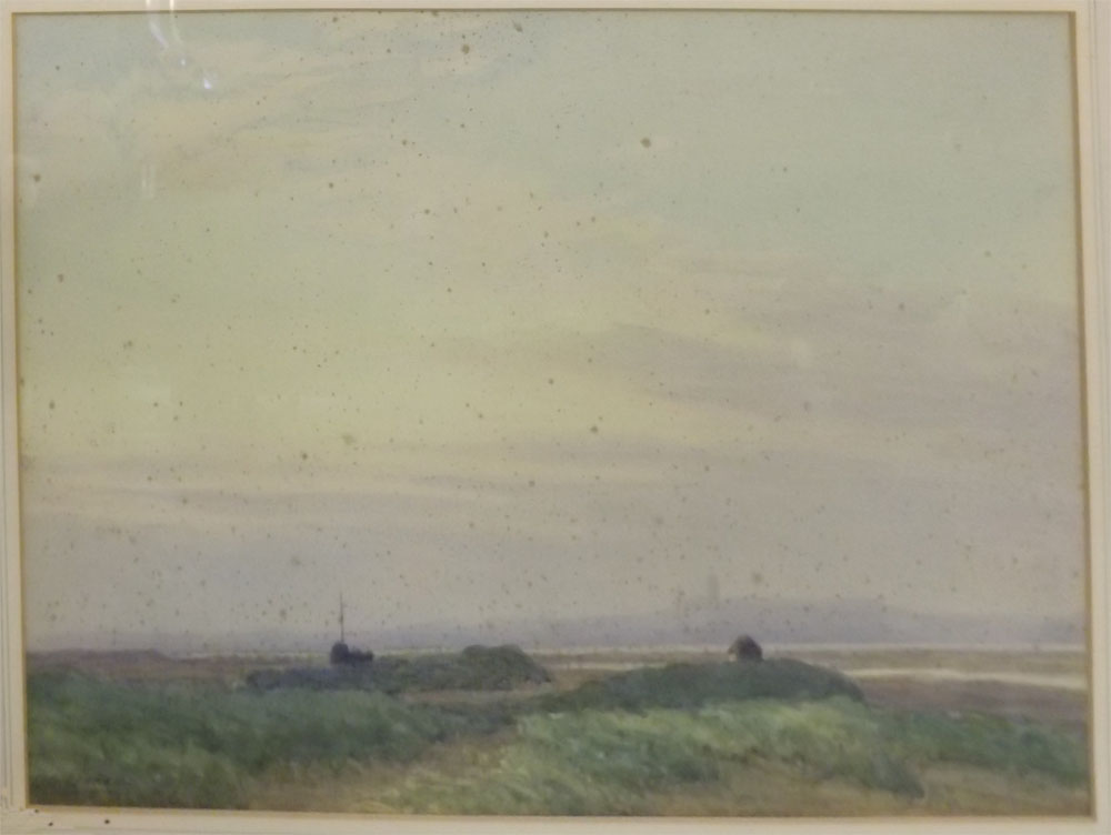 L G LINNELL, WATERCOLOUR, BLAKENEY MARSHES, 25" WIDE INCLUDING FRAME