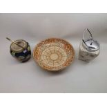 Mixed Lot: Bursley ware Charlotte Rhead circular floral decorated dish (repaired), and two further