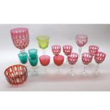 Mixed Lot: 19th and early 20th century coloured glass wares to include cranberry, turquoise and