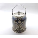 Doulton Burslem Biscuit Barrel, with silver plated lid and mounts, decorated with Art Nouveau