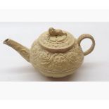 Early 19th century Wedgwood Queens ware fruit and fern pattern cream ground teapot, the circular